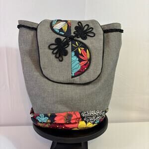 Kasite Gray Backpack with Funky Embroidery  and Flowers